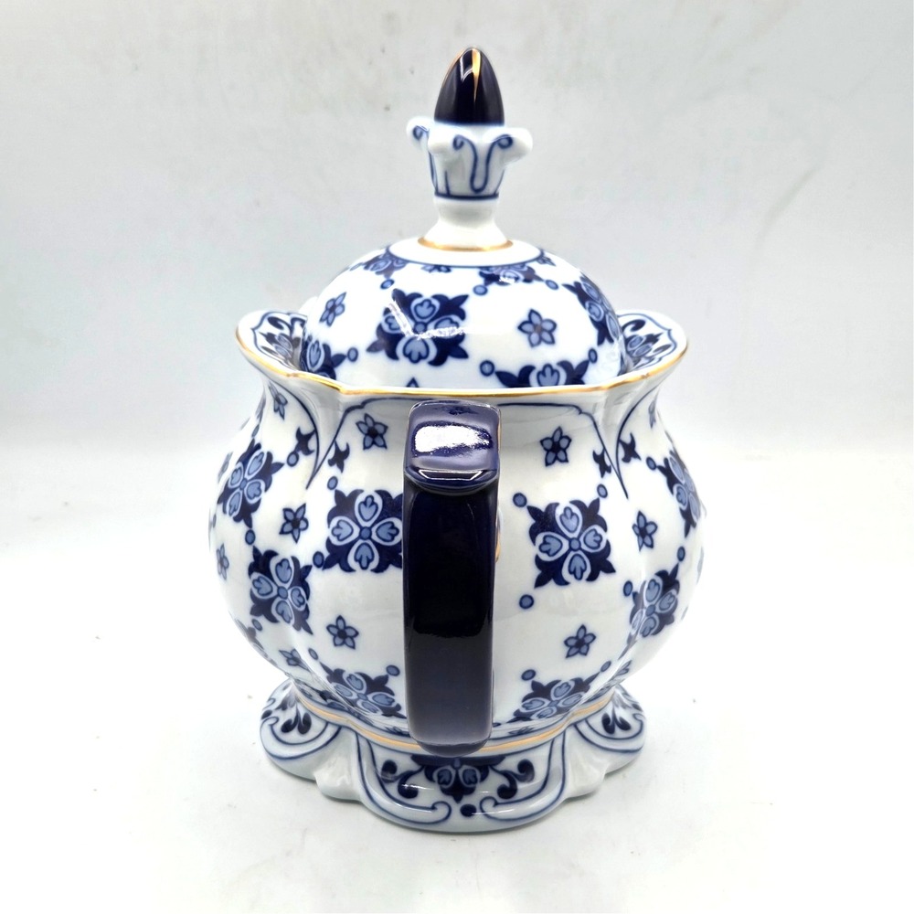 Bombay Summerhill Teapot Large Heavy Cobalt Blue & White Porcelain Gold Trim - Picture 2 of 10